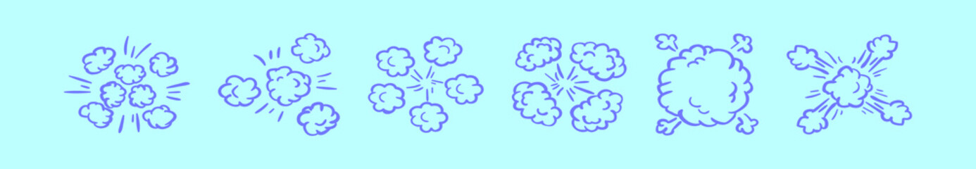set of dust clouds cartoon icon design template with various models. vector illustration isolated on blue background