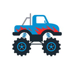 Set of monster trucks. Vector pickup truck with big wheels Cartoon car design ideas for boys. © anuwat
