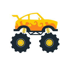 Set of monster trucks. Vector pickup truck with big wheels Cartoon car design ideas for boys. © anuwat