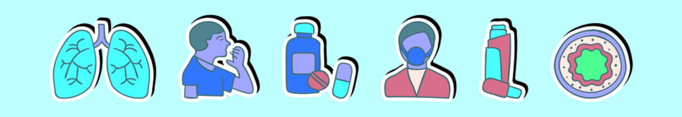 set of asthma and allergy cartoon icon design template with various models. vector illustration isolated on blue background