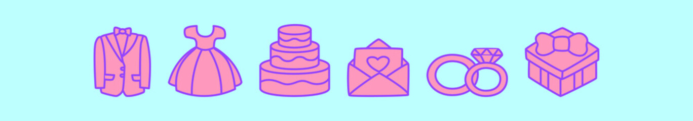 set of wedding cartoon icon design template with various models. vector illustration isolated on blue background