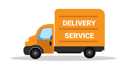 Naklejka premium Delivery service orange truck icon vector illustration.