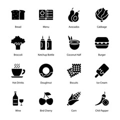 Food and Drinks Glyph Icons - Solid, Vectors