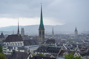 Fototapeta na wymiar Landscape of the old Zurich from the university hill, Switzerland