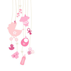 Links Hängende Babysymbole Mädchen Pink Beige
