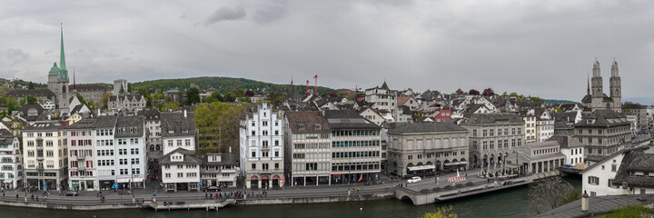 Fototapeta na wymiar Zurich cityscape. Panoramic view of the historic Zurich city center, Switzerland