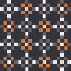 Shapes made of stripes. Mosaic with geometric shapes. Seamless pattern. Design with manual hatching. Textile. Ethnic boho ornament. Vector illustration for web design or print.