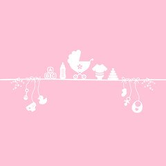 Babysymbole Mädchen Auf Leine Silhouette Pink Weiß