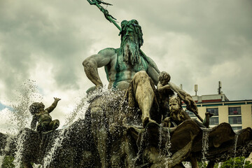 13 May 2019 Berlin, Germany - Neptune fountain (Neptunbrunnen) on Alexanderplatz
