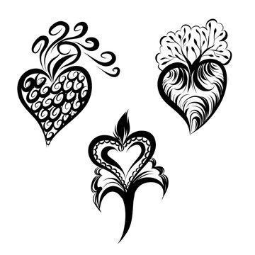 Drawn by a Black Line. Happy Valentines Day. Lace for Wedding Invitations, Cards or Valentines on White Backdrop