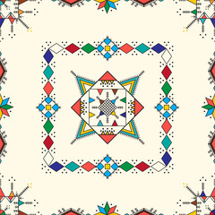 Obraz premium Decorative geometric repeating pattern inspired by Al-Qatt Al-Asiri traditional paintings