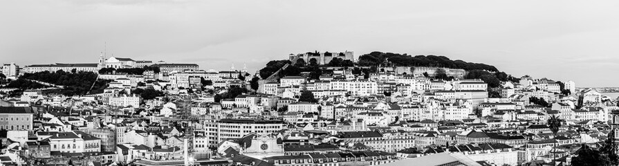 Evening panoramic skyline of the old town of Lisbon, Portugal