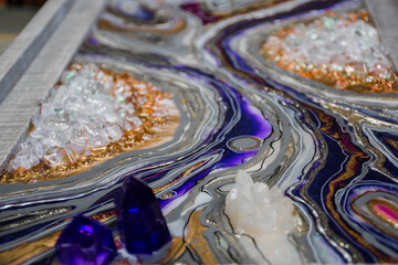epoxy resin agate geode abstract art and original resin painting or functional art 