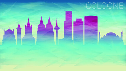 Cologne Germany City Skyline Vector Silhouette. Broken Glass Abstract Geometric Dynamic Textured. Banner Background. Colorful Shape Composition.