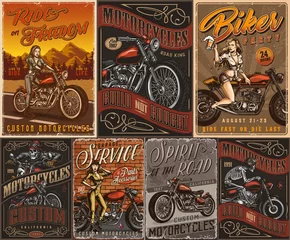 Foto op Plexiglas Motorcycle vintage colorful posters set © DGIM studio