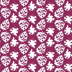 Monstera leaves vibrant tropical simple seamless pattern vector. White leaves shapes on purple hand-drawn bold colors endless texture. Perfect for home decor, pillows, bed linen, clothes and more