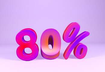 80% discount promotion set made of realistic numbers, Sale Discount Banner with color background, Eighty Percent 3D Rendering Image.
