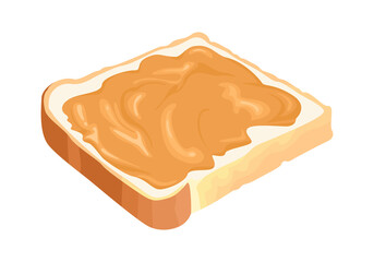 Peanut butter on toast bread isolated on white. Vector illustration of sandwich in cartoon flat style.