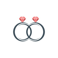 Diamond ring vector icon set, wedding rings icons, on white background. Vector illustration