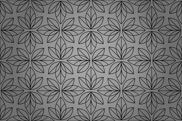 Flower geometric pattern. Seamless vector background. Black and gray ornament