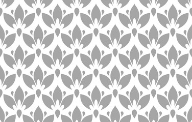 Fototapeta na wymiar Flower geometric pattern. Seamless vector background. White and gray ornament.