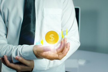 Business people are using Stock chart innovative technology. Mixed media, digital smartphone and online shopping concept.