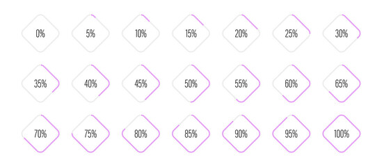 Set of rectangle percentage diagrams meters from 0 to 100 ready-to-use for web design, user interface UI or infographic - indicator with purple