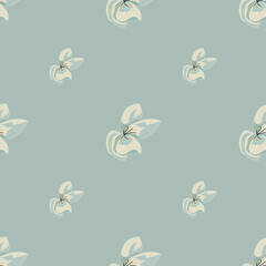 Decorative seamless pattern with outline orchid flowers shapes. Blue pastel palette artwork.