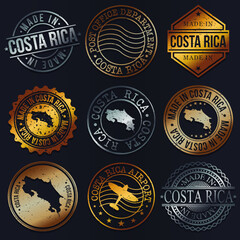 Costa Rica Business Metal Stamps. Gold Made In Product Seal. National Logo Icon. Symbol Design Insignia Country.