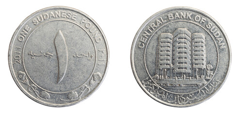 Sudan one pound coin on a white isolated background