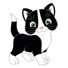 Fototapeta na wymiar Cute black kitten. Cartoon vector illustration