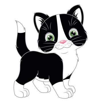 Cute black kitten. Cartoon vector illustration