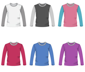 Colorful long sleeve t shirt illustration vector. Men's Long sleeve t-shirt mockup. 