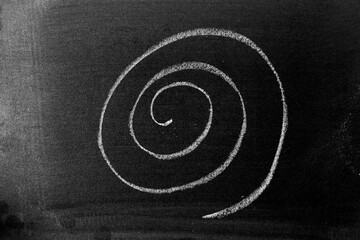 White color chalk hand drawing in spiral shape on blackboard or chalkboard background