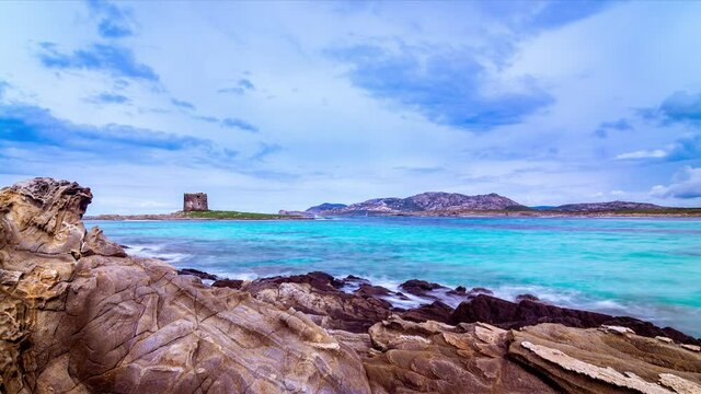 Famous La Pelosa beach with Torre della Pelosa on Sardinia island