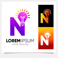 Initial Letter N Smart Light Bulb Logo Design Vector Graphic