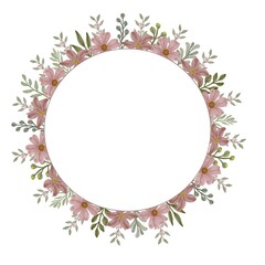 circle watercolor floral frame of dusty pink for greeting and wedding invitation card