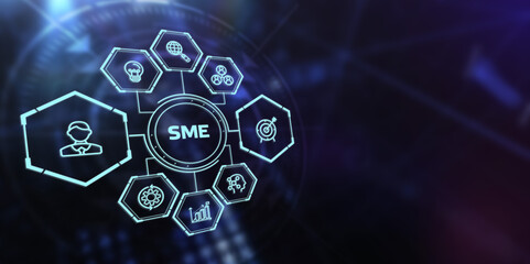 The concept of business, technology, the Internet and the network. virtual screen of the future and sees the inscription: SME