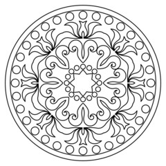 black and white isolated contour circular pattern in oriental style. an element of an ornament. plate. henna. coloring, print, pattern, embroidery, tattoo.