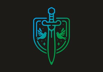 Blue green gradient color of sword and shield