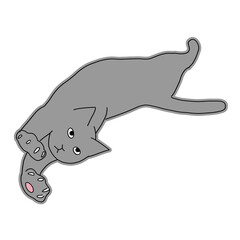 伸びをしている黒猫の全身のイラスト