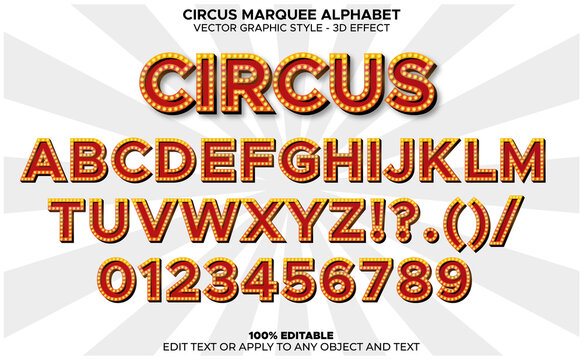 Vintage Circus Vector Marquee Alphabet with bulb lights - 3d Effect graphic style
