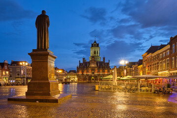 Fototapeta premium Delft Market Square Markt in the evening. Delfth, Netherlands