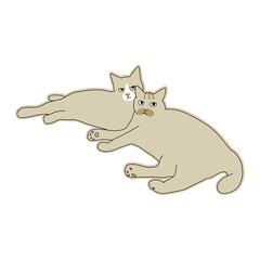 二匹でくっついている猫の全身イラスト