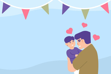 illustration of a father holding his child. happy son and father's day. a boy who loves his parents. a father who is taking care of his child. flat style. vector design