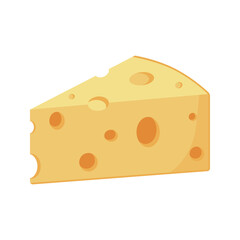 Flat Style Yellow Cheese Isolated Icon on White Backgroundю Coloгrful dairy product vector illustration. Flat style peace of cheese template for logo, menu, web, stickers, prints