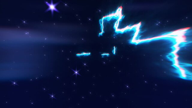 Console Game Character Nostalgic Retro Animation, Invader Icon In Space, Alien Illuminated By A Ray Of Blue Energy