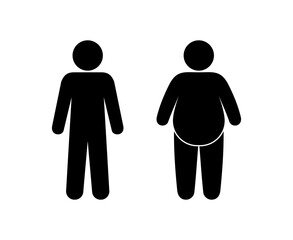 human silhouette, slim and fat people stand side by side, stick man icon, obesity and healthy lifestyle