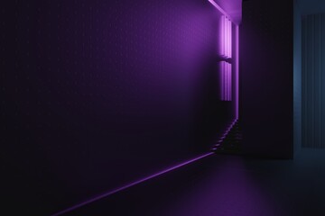 3d render, glowing lines, tunnel, neon lights, virtual reality, abstract background, square portal,...
