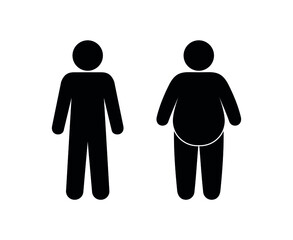 human silhouette, slim and fat people stand side by side, stick man icon, obesity and healthy lifestyle